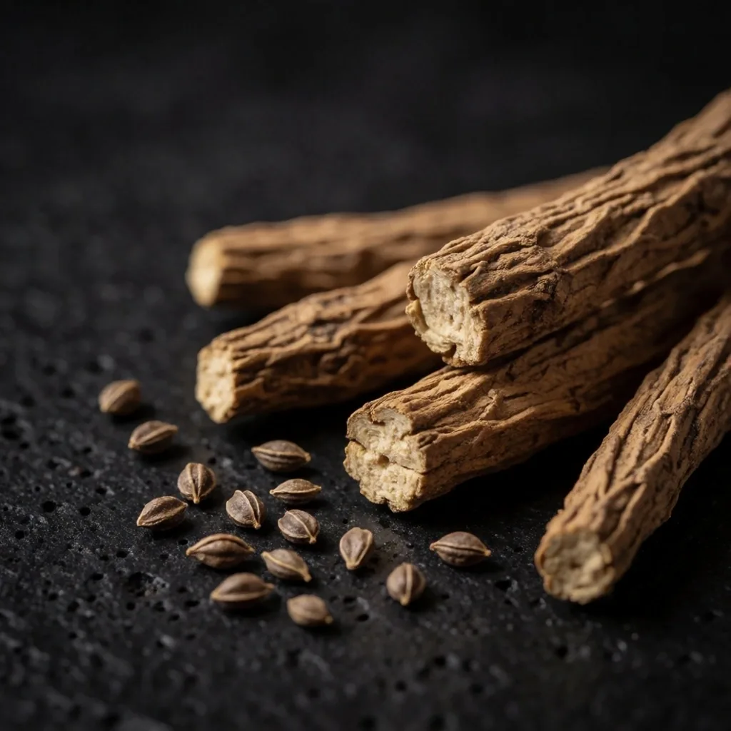 Dried botanical root specimens on stone surface