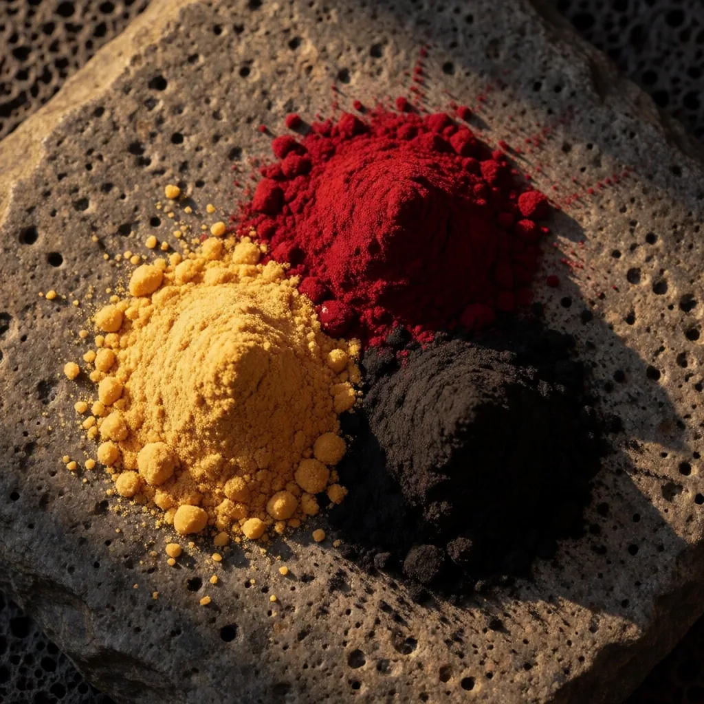 Three varieties of dried maca powder on stone