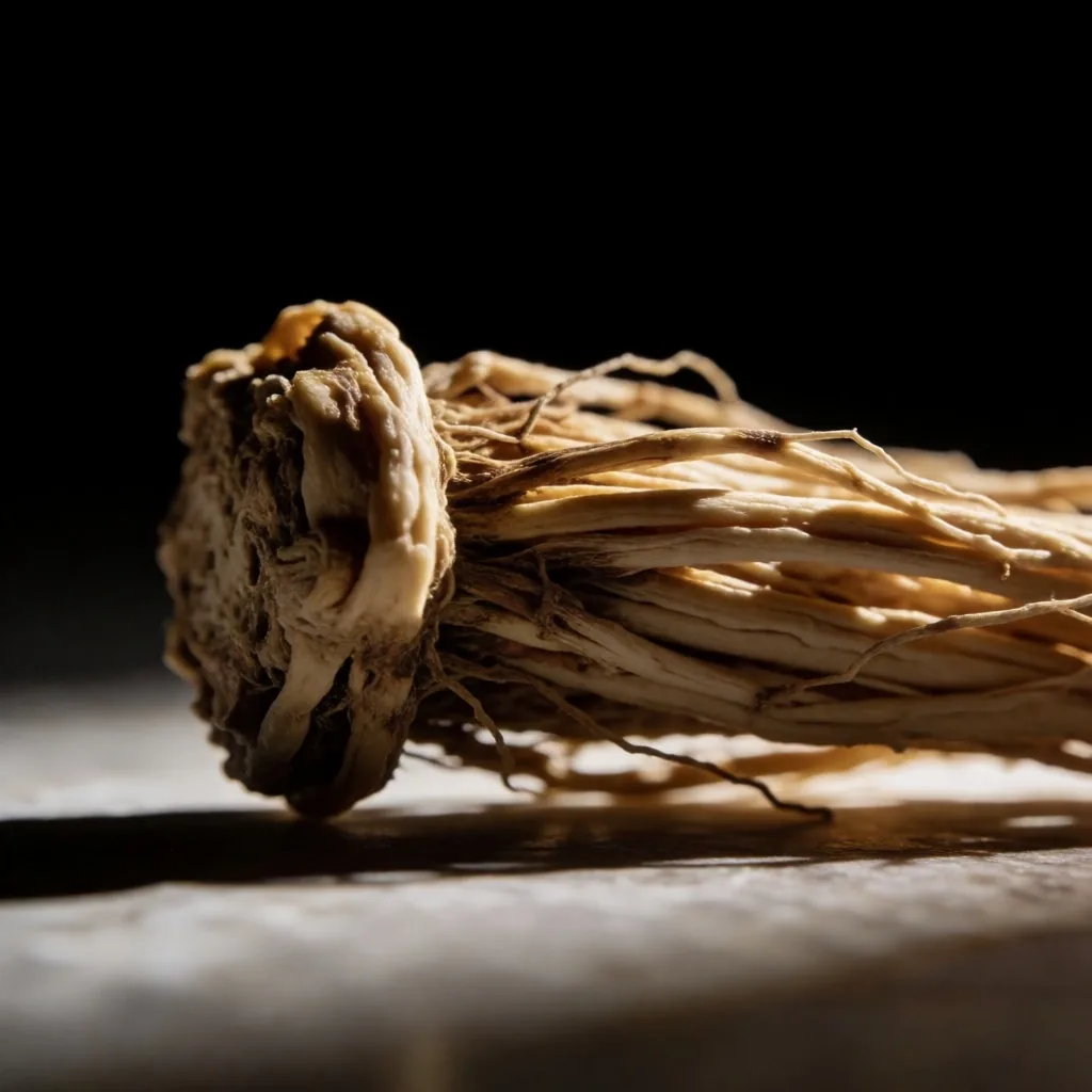 Dried botanical root specimen on granite surface