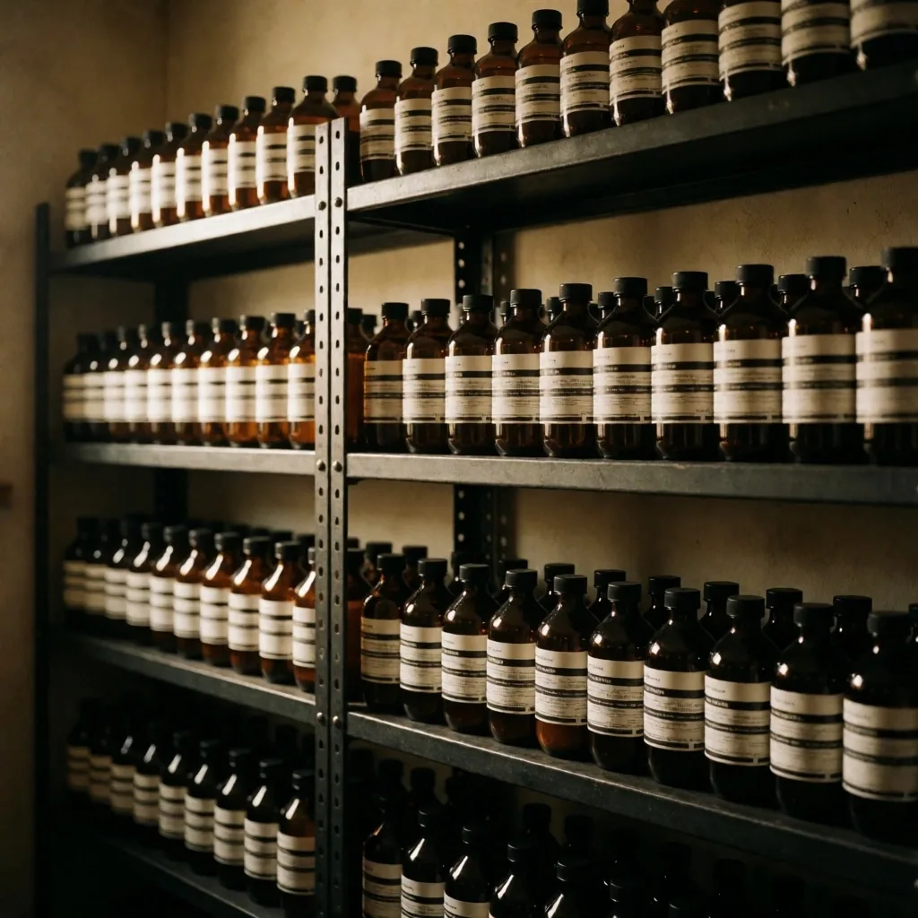Sealed supplement bottles in climate storage
